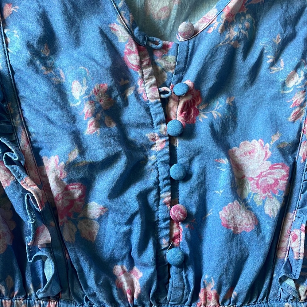 Loveshackfancy Roth Floral Tiered Ruffle Cotton Dress In Faded Denim - Picture 10 of 17
